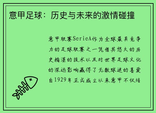 意甲足球：历史与未来的激情碰撞